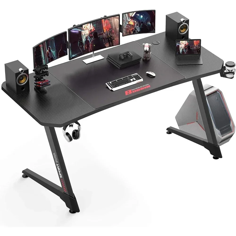 Gaming Desk 63 Inch, Ergonomic Gamer Computer Desk with Mouse Pad, PC Gaming Tables with Gaming Handle Rack