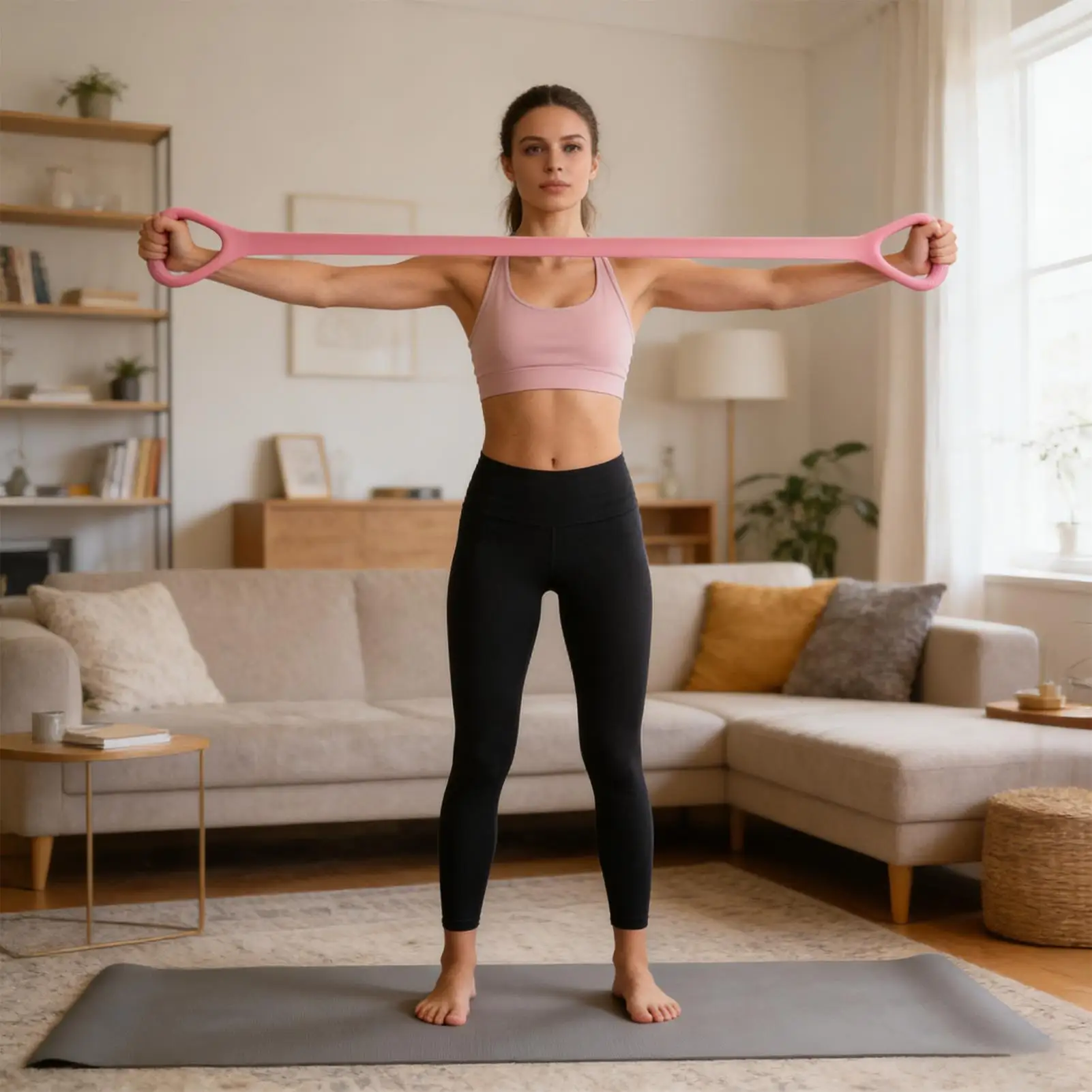 Figure 8 Resistance Band 20LB Non-Slip Silicone Stretcher Arm Strength Training Bands For Home Gym Pilates Yoga Bodyweight