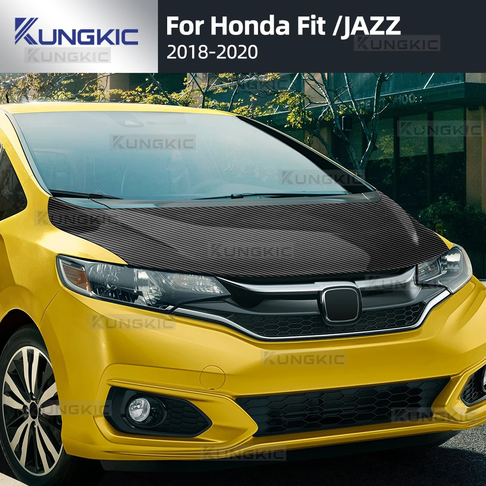For Honda Fit Jazz 2018 2019 2020 Bright Carbon Fiber Pattern PPF Car Paint Protection Film Engine Hood Bonnet Trim Sticker