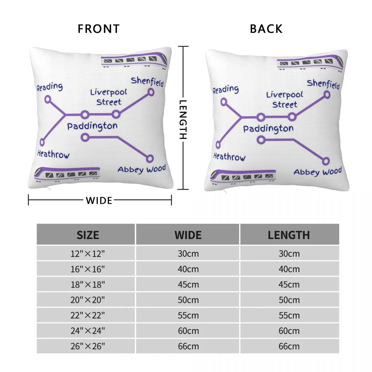 Elizabeth Line Purple Train Map Square Pillowcase Polyester Linen Velvet Creative Zip Decor Bed Cushion Cover Wholesale 18