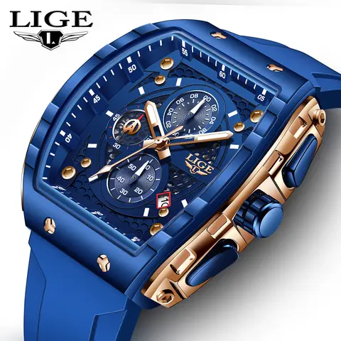 Relojes LIGE de la mejor marca para hombre, reloj de pulsera de cuarzo cuadrado de lujo, reloj cronógrafo luminoso resistente al agua para hombre, reloj con fecha