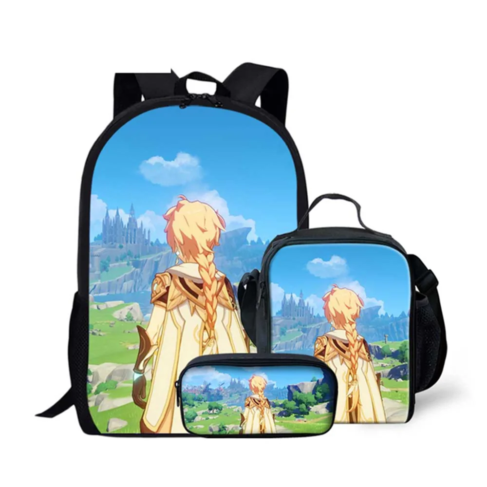 Classic Popular Classic Funny Genshin Impact 3D Print 3pcs/Set pupil School Bags Laptop Daypack Backpack Lunch bag Pencil Case