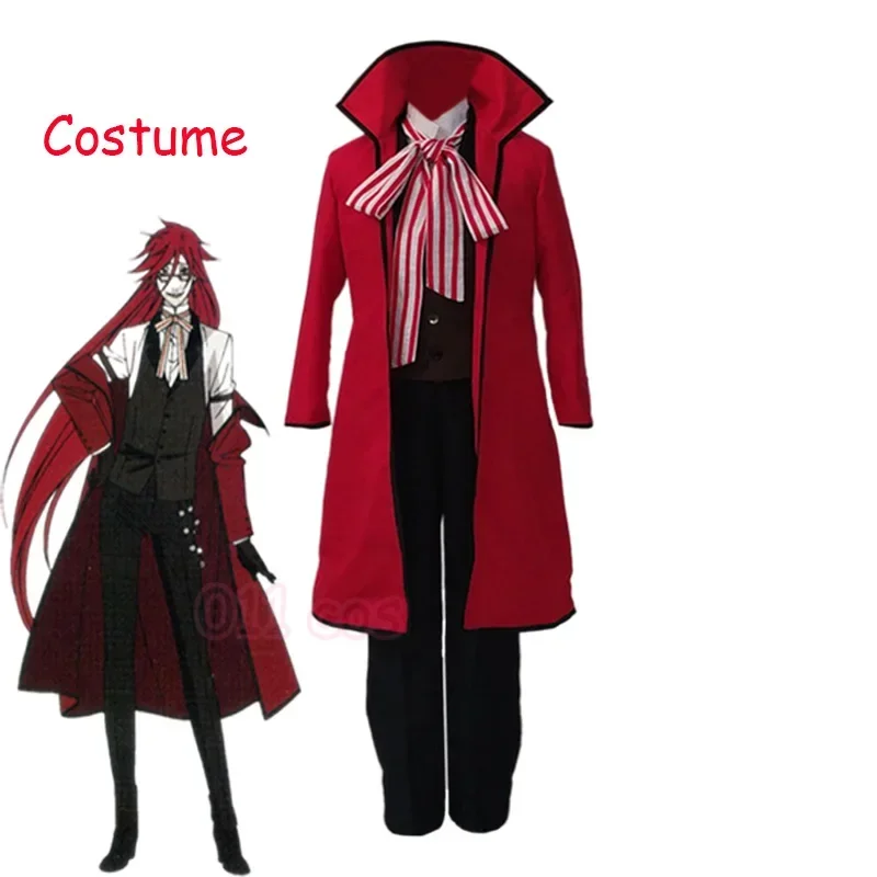 Anime Black Butler Cosplay Costumes Death Shinigami Grell Sutcliff Red Uniform Outfit Glasses Carnaval Halloween For Women M M20