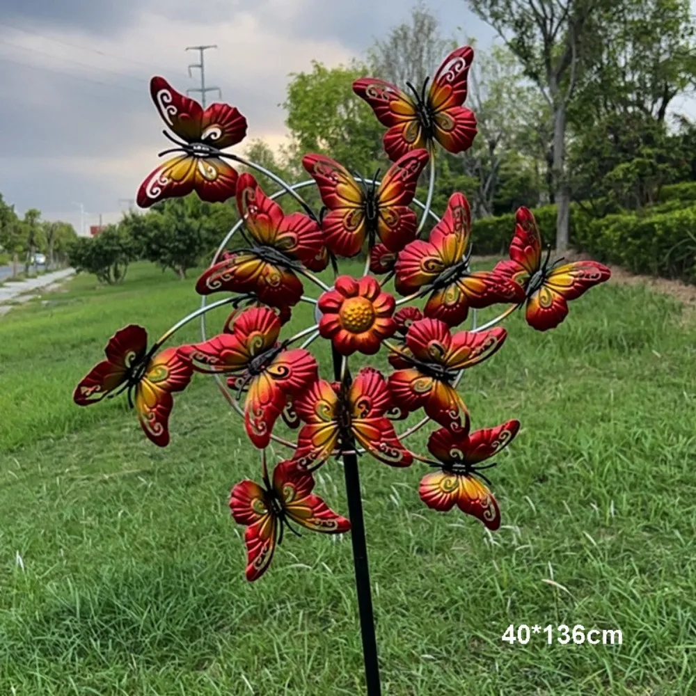 

High Quality Multistyles Metal Craft Ornament Iron Double Layers Butterfly Windmill Patio Plugin Rotating Windmill Outdoor Yard