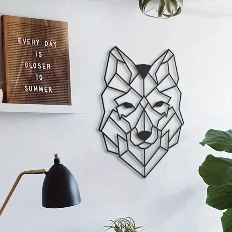 HELLOYOUNG Metal Livingroom Office Geometric Wolf Head Wall Art Ornament Iron Craft Holiday Gift Black Iron Art Silhouette Hangi