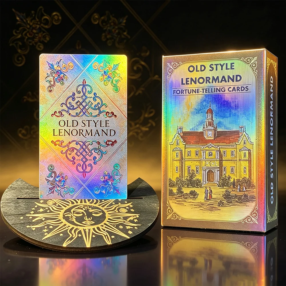 7*12cm Holographic PET Lenormand Oracle Cards Gold Foil Fortune Telling Deck for Beginners & Professional Waterproof Retro Style