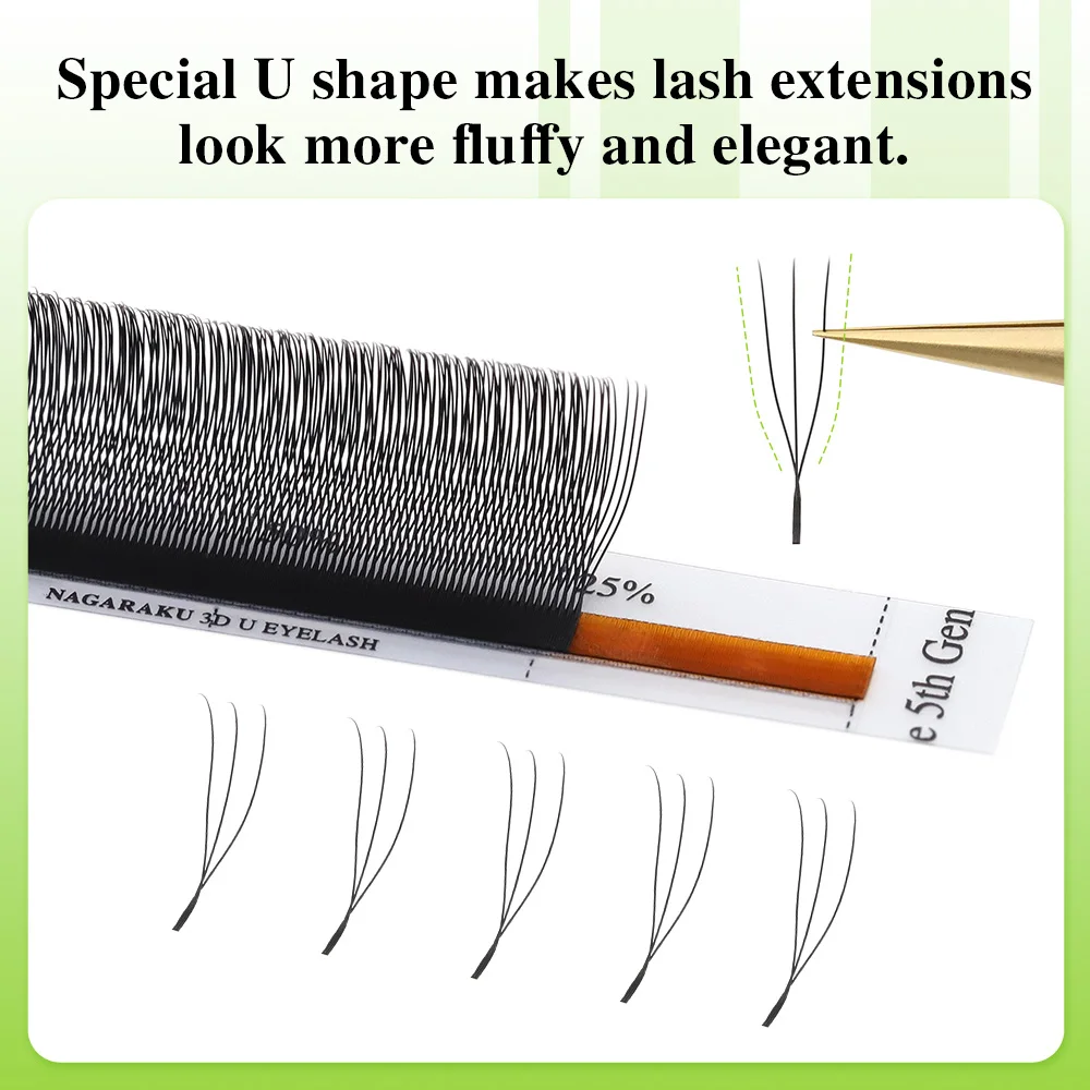 NAGARAKU U-Form 3D Weiche Leichte Natürliche Wimpernverlängerungen Flauschige Nerz-Imitat-Flauschfaser Parallele Make-up-Zubehörteile – Detail 2