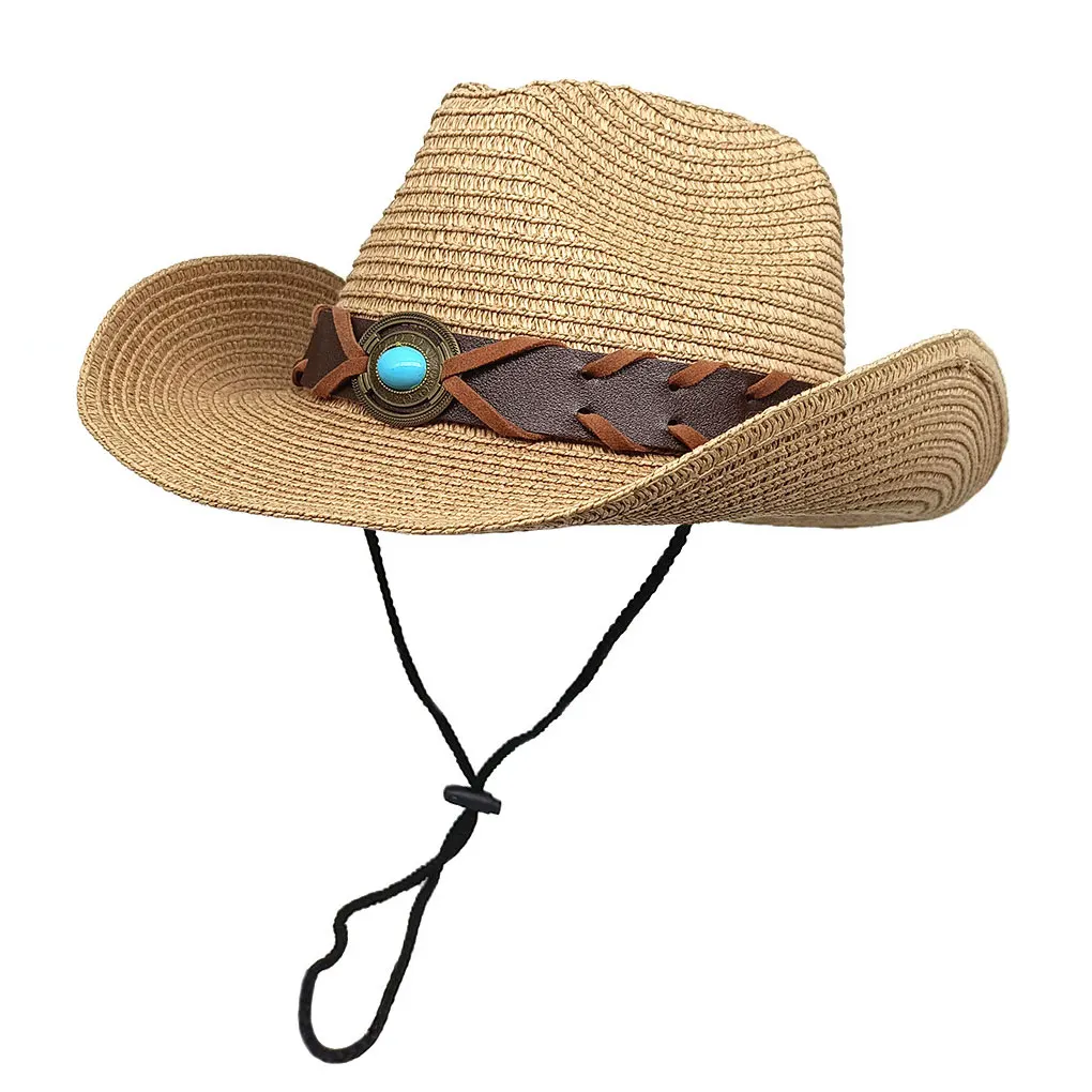 New Straw Hat Women Men Summer Handmade Vintage Hollow Western brim Sun Protection Fisherman Mountaineering Bohemian Chain