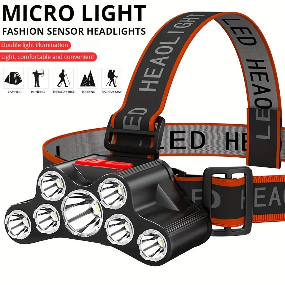 

Bright USB Rechargeable Headlamp with 7 LEDs and 4 Working Modes Head Flashlight Portable For Outdoor Camping Fishing Hiking