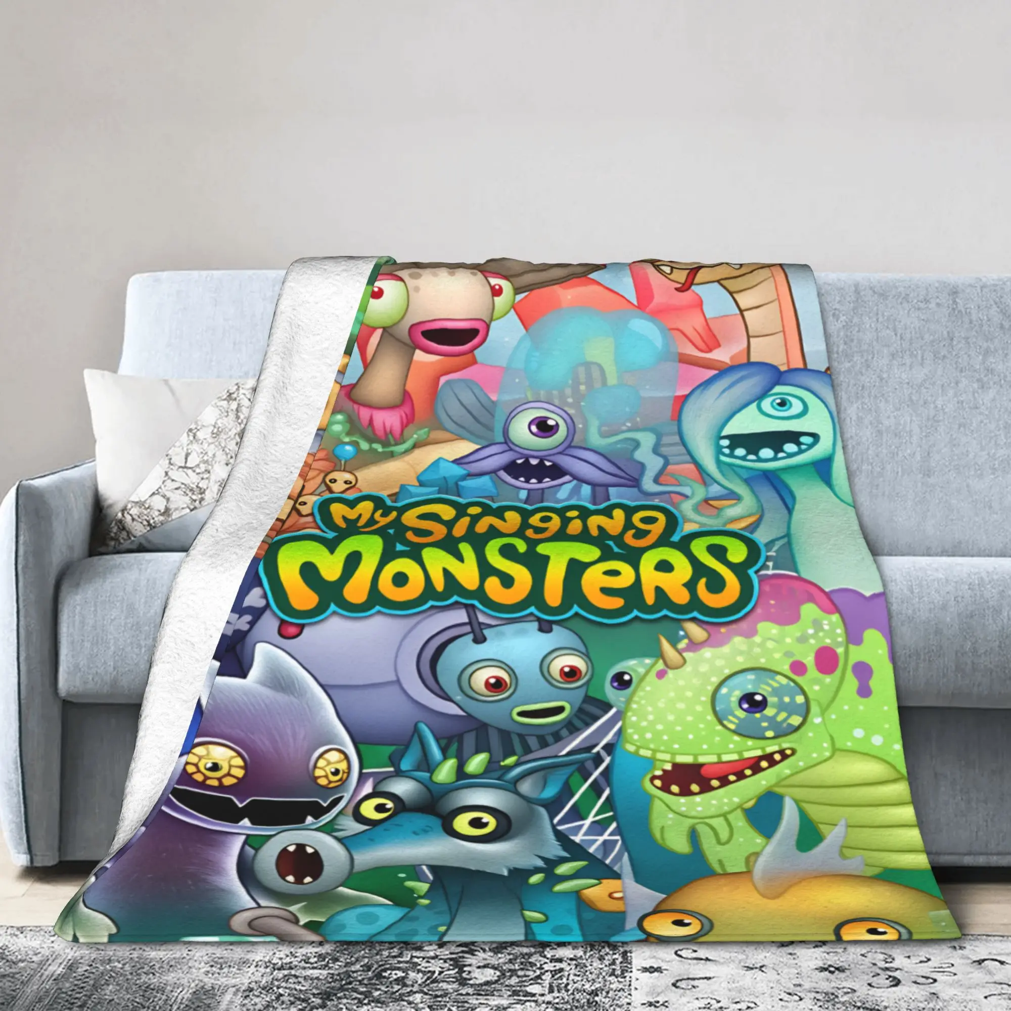 My Singing Monster Blanket Video Game Cartoon Warm Soft Aesthetic Plush Throw Blanket For Girls Boys Flannel Bedspread Bed Cover
