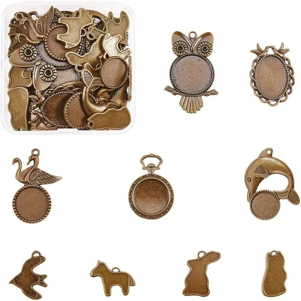 

36pcs Animal Theme Open Bezel Charms 9-Style Alloy Cameo Bezel Pendants Resin Frames with Loop for Resin Jewelry Making
