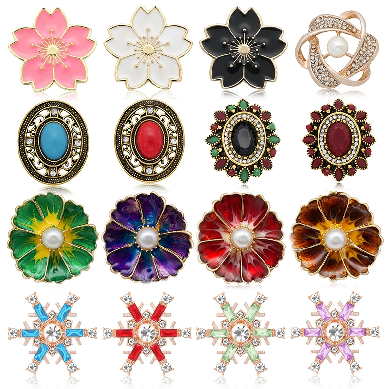 Golden Colorful Rhinestone Flowers Snowflake Oval Round 20-25mm snap buttons for DIY 18mm snap jewelry Accessories Women Gift