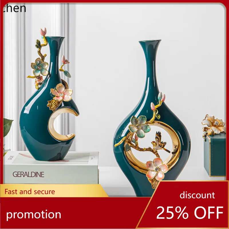 HXL Emaille-Blumenvase, Ornament, Keramikdekoration, handgefertigtes blau-weißes Porzellan mit Goldverzierung