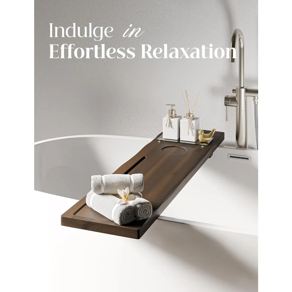 صينية حوض استحمام خشبية قابلة للتعديل مع حاملات للهاتف وزجاج النبيذ - علبة سبا مقاس 39 × 9.75 بوصة لأحواض قائمة بذاتها #4