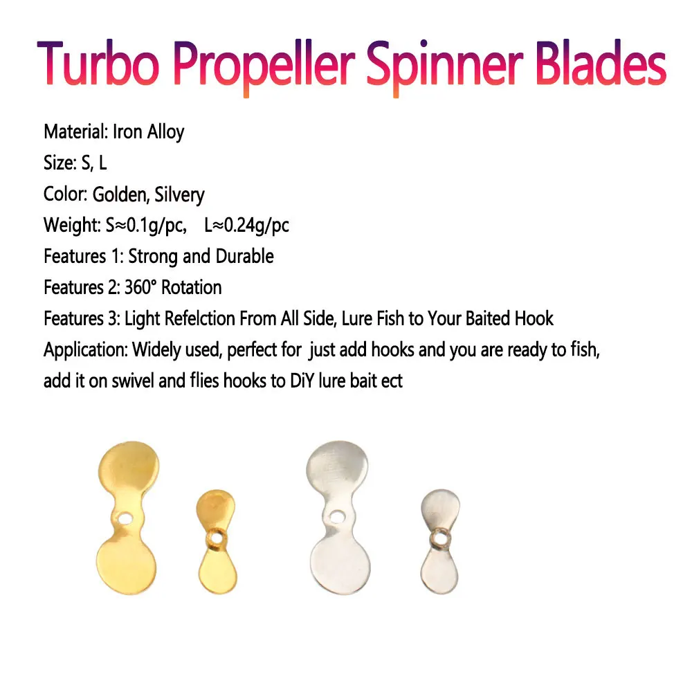Bimoo 20pcs S L Turbo Propeller Spinner Blades Popper Sequins Spinner Bait DIY Lure Fishing Lure Hook Bait Fishing Accessories