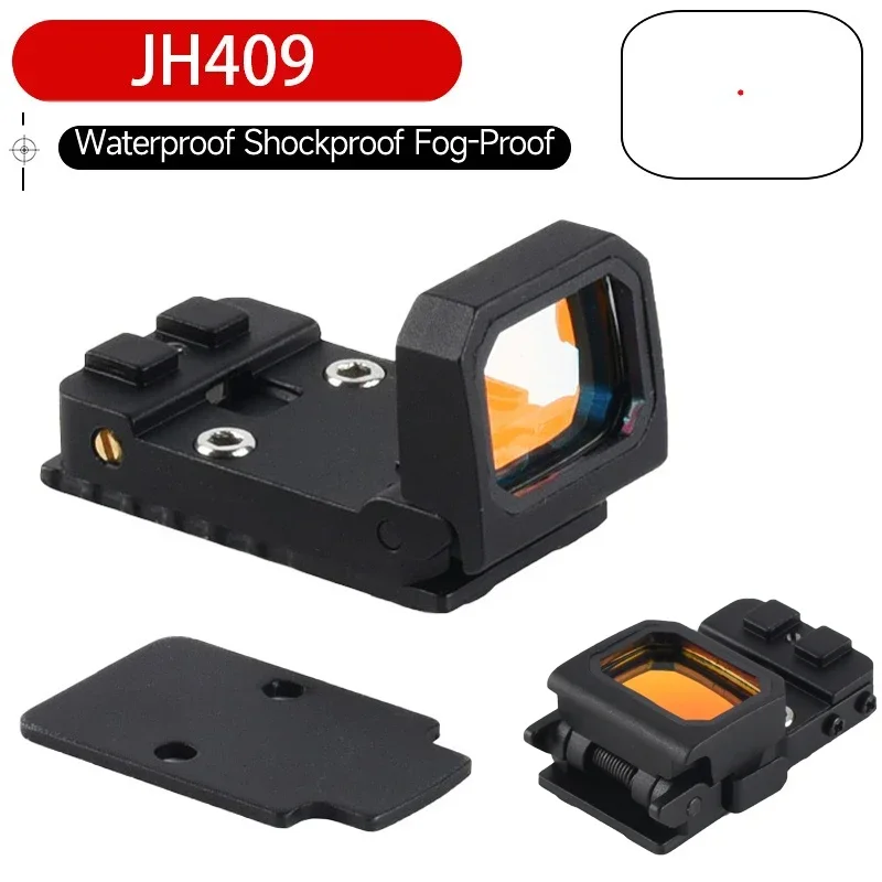 Folding Flip Up Mini Red Dot Sight Holographic Reflex Sight for Outdoor Hunting Glock Pistol W/20mm Rail Mounts and Slides