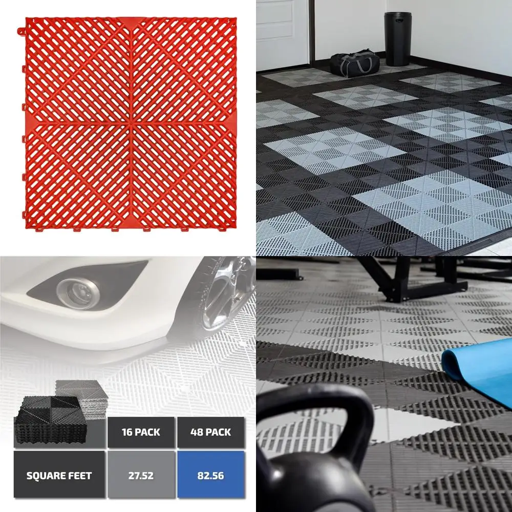 

Ribbed Interlocking Tiles for Garage Floors - Vented, Drainage, Non-Slip, Modular Polypropylene, Ideal for Home Workshops and St