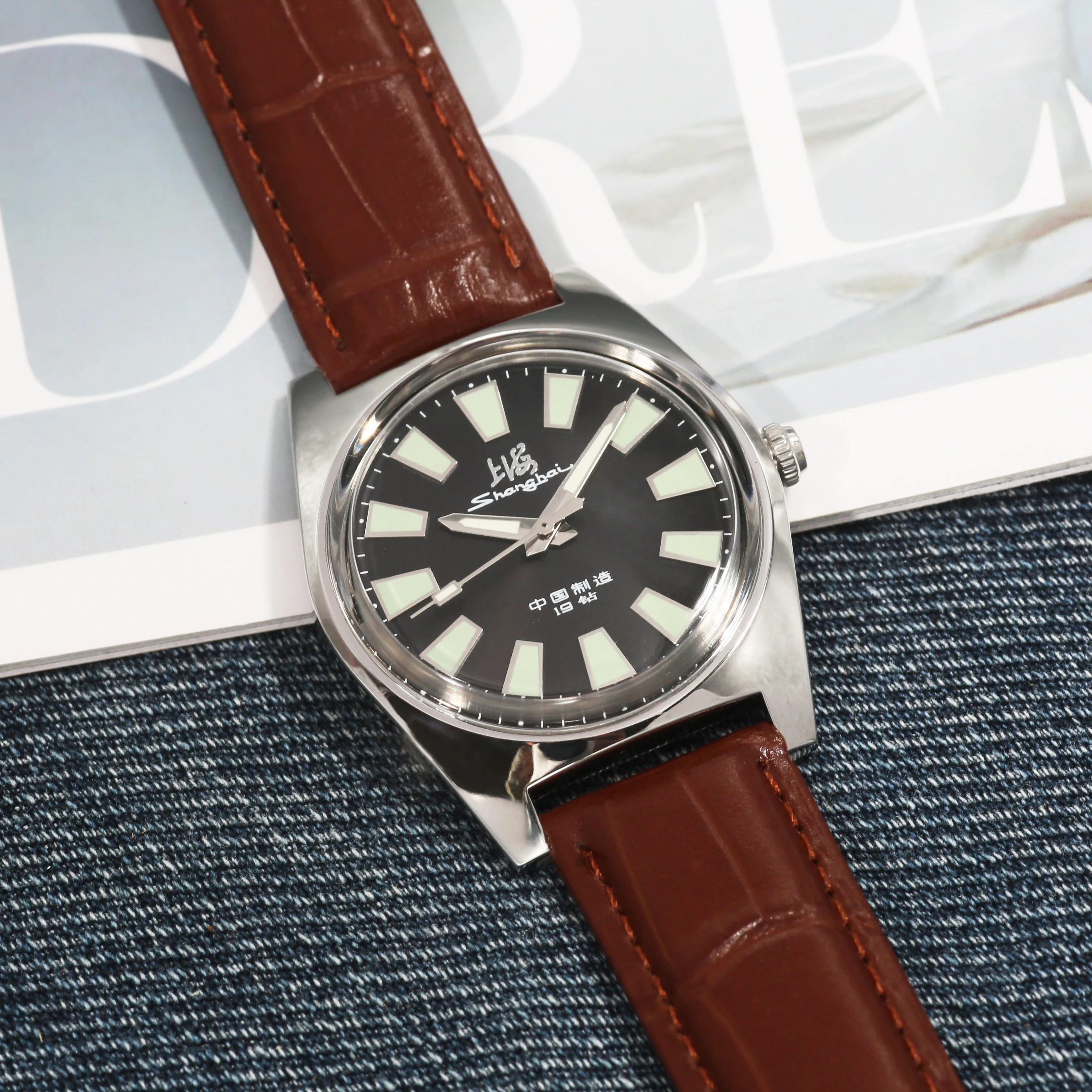 

Мужские часы Shanghai 7120 36 мм, дизайн в стиле Баухаус, механические с ручным заводом, водонепроницаемые, оптом