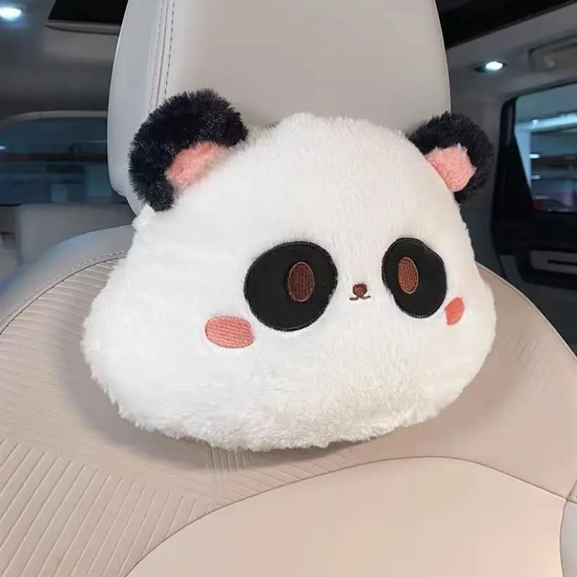 Cartoon Cute Animal Car Headrest Auto Seat Cover Head Neck Rest Cushion Plush Soft Comfy Car Pillow For Most Model Accessories