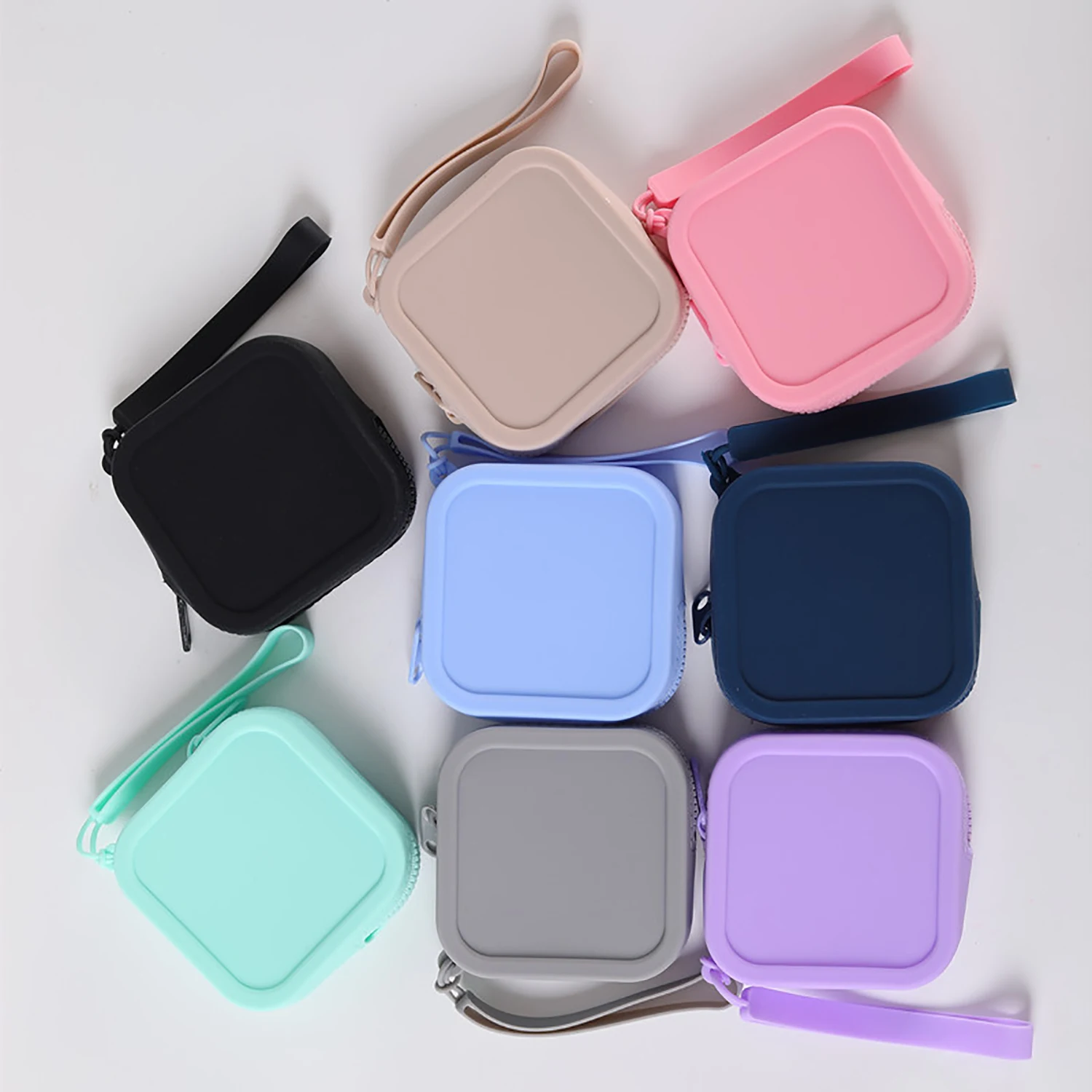 Silicone Square Small Storage Bag Purse Coin Wallet Earphone Jewelry Charging Cable Cards Organizer Mini Travel Cosmetic Bag