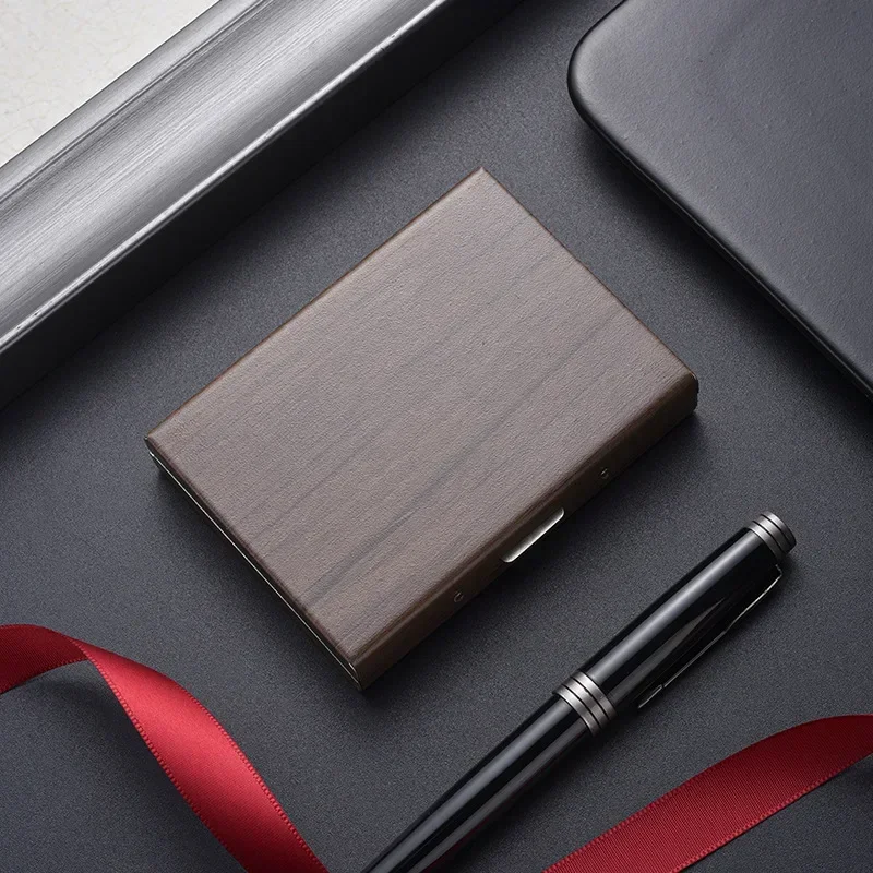 Laser Engrave Logo Leather Business Cardcase Custom Name Metal Stainless Steel Anti Demagnetization Bank Card Case Box Holder