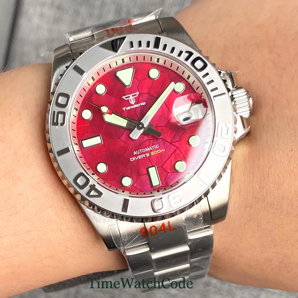 

Tandorio 20ATM Diver Automatic Watch for Men 40mm Mother of Pearl Dial Luminous Face NH35 Movement 200M Waterproof Date 316L