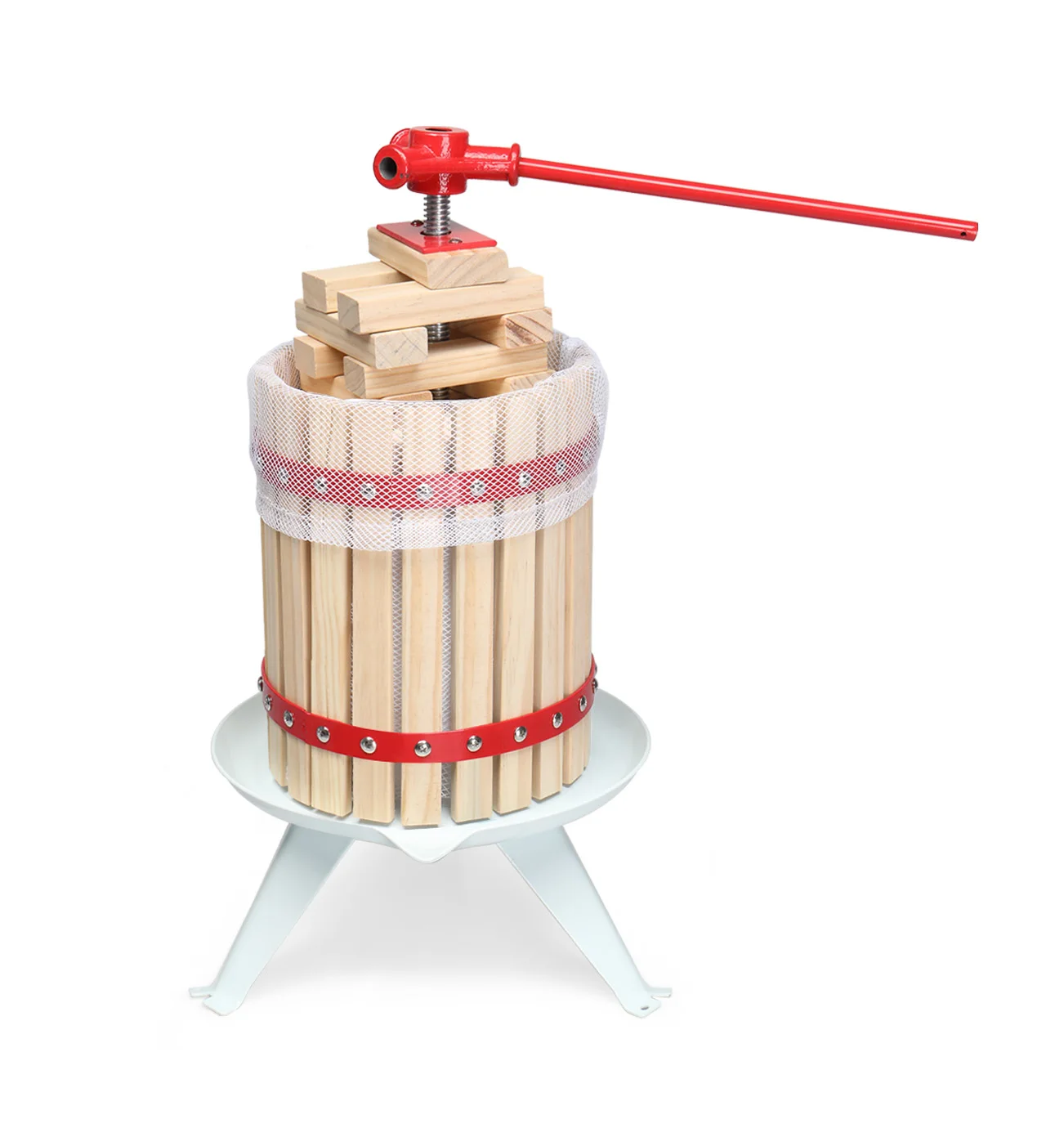 1.6Gallon/6L fruit wine squeezing barrel, red oak barrel juicer， Manual juicer suitable for kitchen, home, and outdoor use