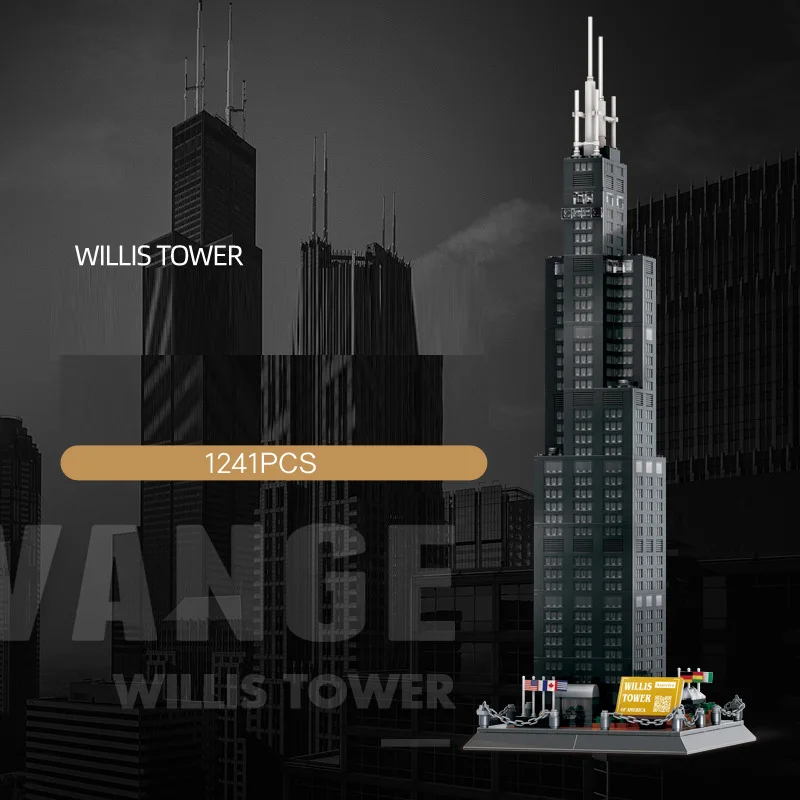 America Modern Famous Commercial Architecture United States Chicago Willis Tower Building Block Model Brick Educational Toys