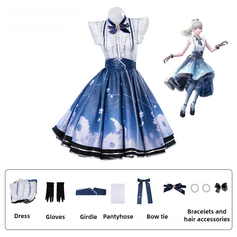 Game Infinity Nikki Cosplay Costume Blue Princess Dress Wig Uniform Suit Halloween Party Carnival Outfit for Adult Women Girls