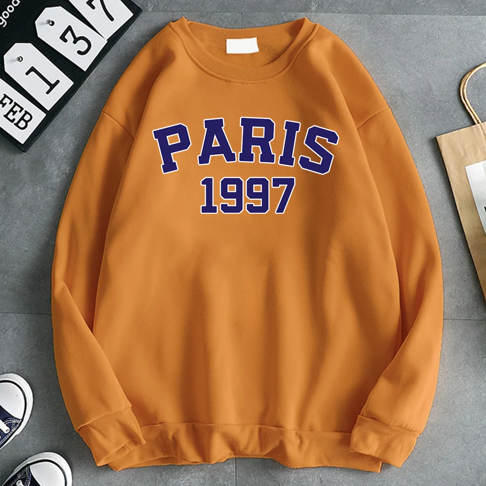 Street Fashion Womens Sweatshirt Paris 1997 Street City Letter Print Hoodies Crewneck Soft Pullovers Comfortable Warm Clothes