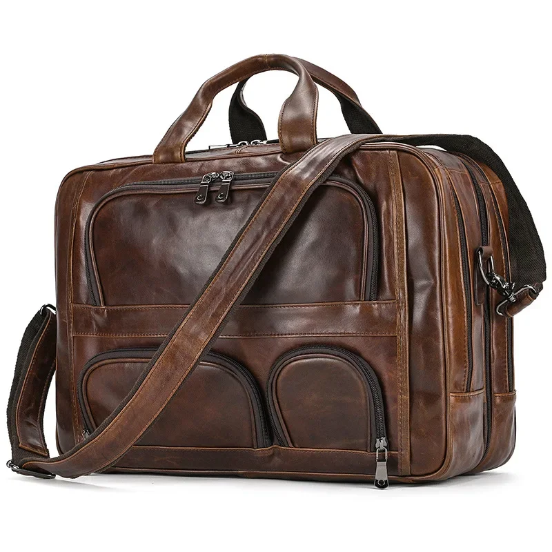 

Men's leather briefcase, large capacity business handbag, shoulder bag, cowhide commuting computer bag