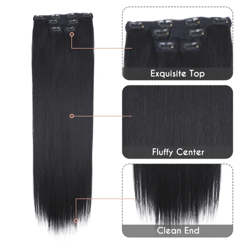Imagen 2 del producto Extensiones de cabello con Clip sintético para mujer, pelo noble, 4 unidades/juego, 24 pulgadas de largo, liso, ombré, 8 Clips en extensiones de cabello para mujer