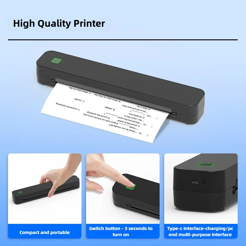 Stampante portatile senza fili per carta termica A4 2500mAh Trasferimento di tatuaggi Android e IOS per mini stampante portatile per auto da ufficio