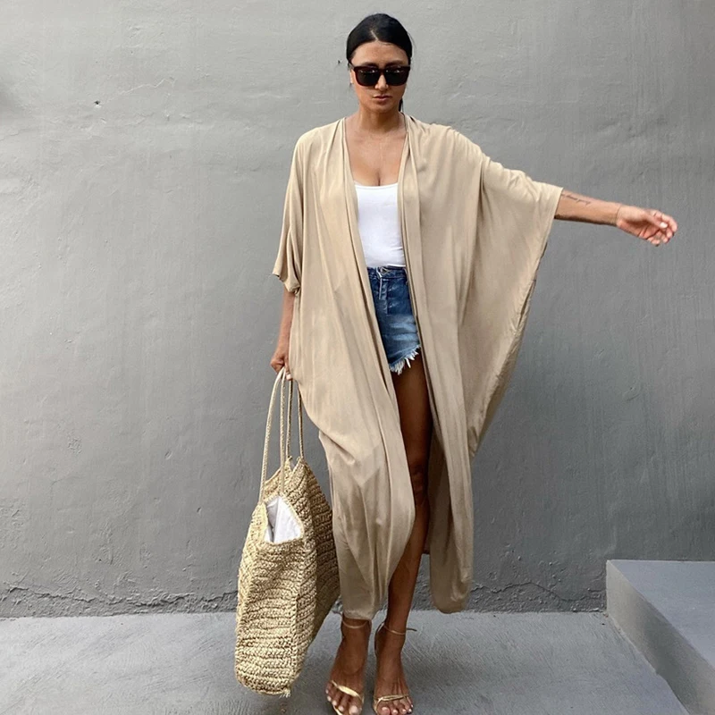 Para Praia 기모노 2025 비치 로브 맥시 롱 드레스 코튼 비키니 커버 업 비치웨어 사롱 여성 루즈 카디건 수영복 커버