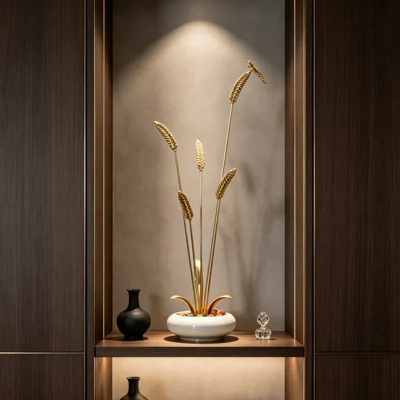 Crafts Decorative Ornament Brass Chinese TV Cabinet Song Style Niche Home Aesthetics Living Room Entrance Wheat Ears