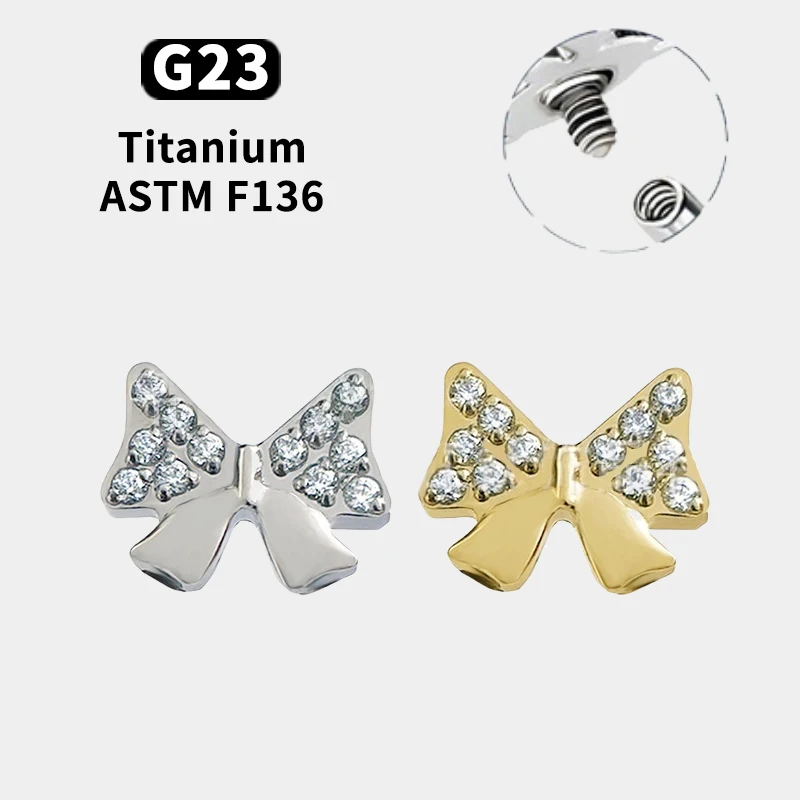 

G23 Titanium Cartilage Stud Earrings 16G CZ Ear Stud Bow lip studs nose stud Tragus Helix Hypoallergenic Body Jewelry for Girls