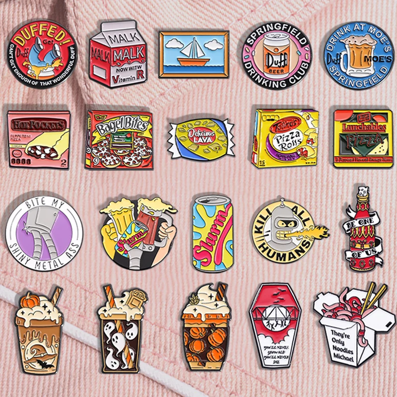 Cartoon Alloy Pins Cute Pizza Ice Cream Pin Metal Lapel Pin Shirts Bags Clothing Fashion Accessories Perfect Gifts For Friends