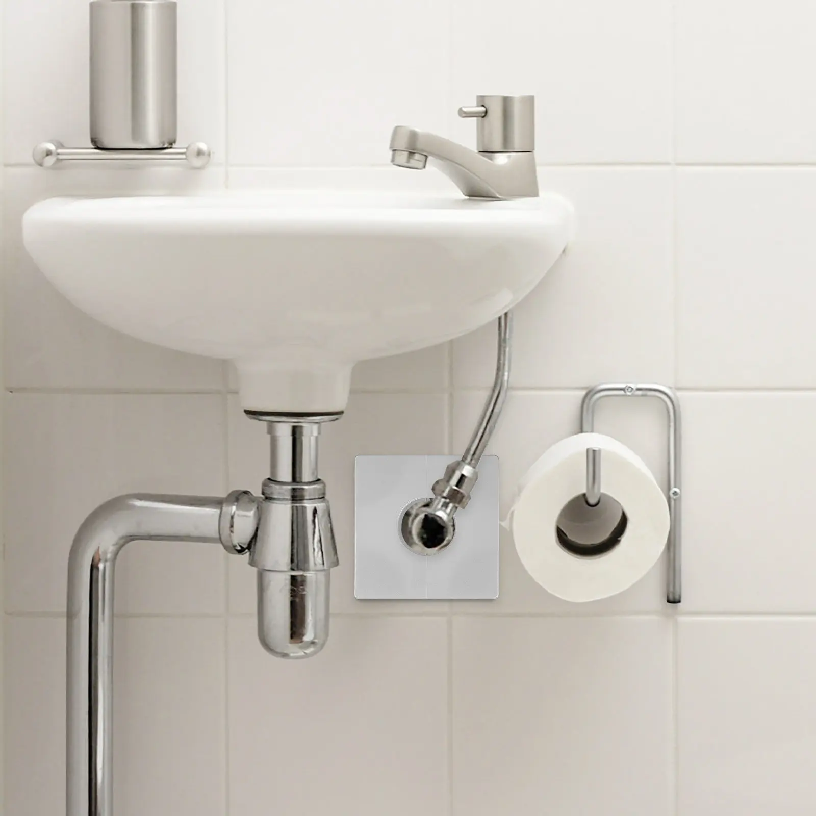 4Pcs Square Bathroom Faucet Cover Set Decorative Wall Pipe Hole Covers Self-Adhesive Plastic Escutcheons for Shower Sink Toilet