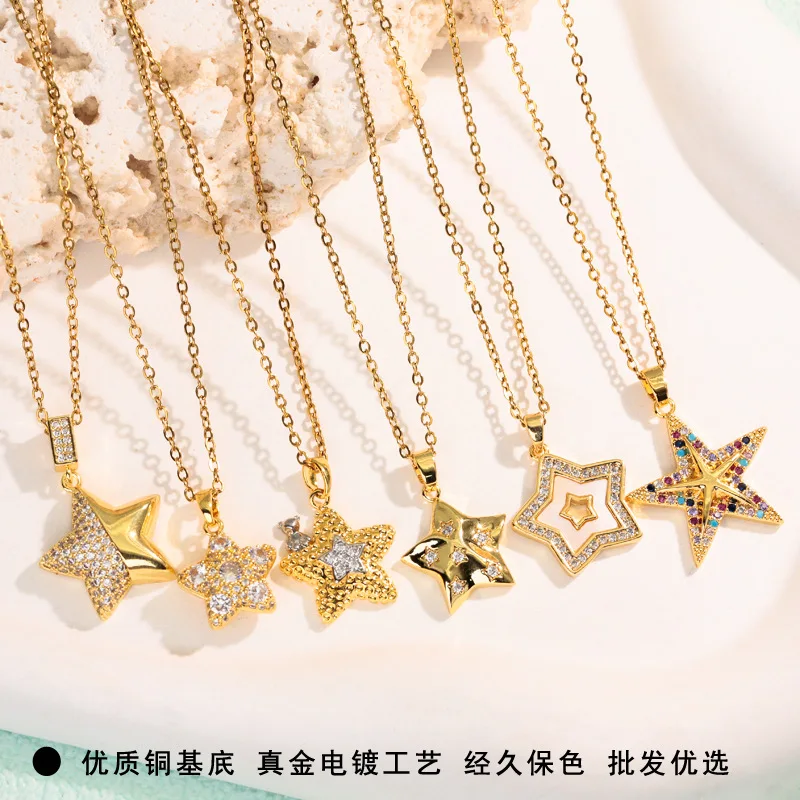 2026 Minimalist New Exquisite Necklace for Women, Shining and Elegant, Trendy, Micro Diamond Set, Creative Pentagram Pendant