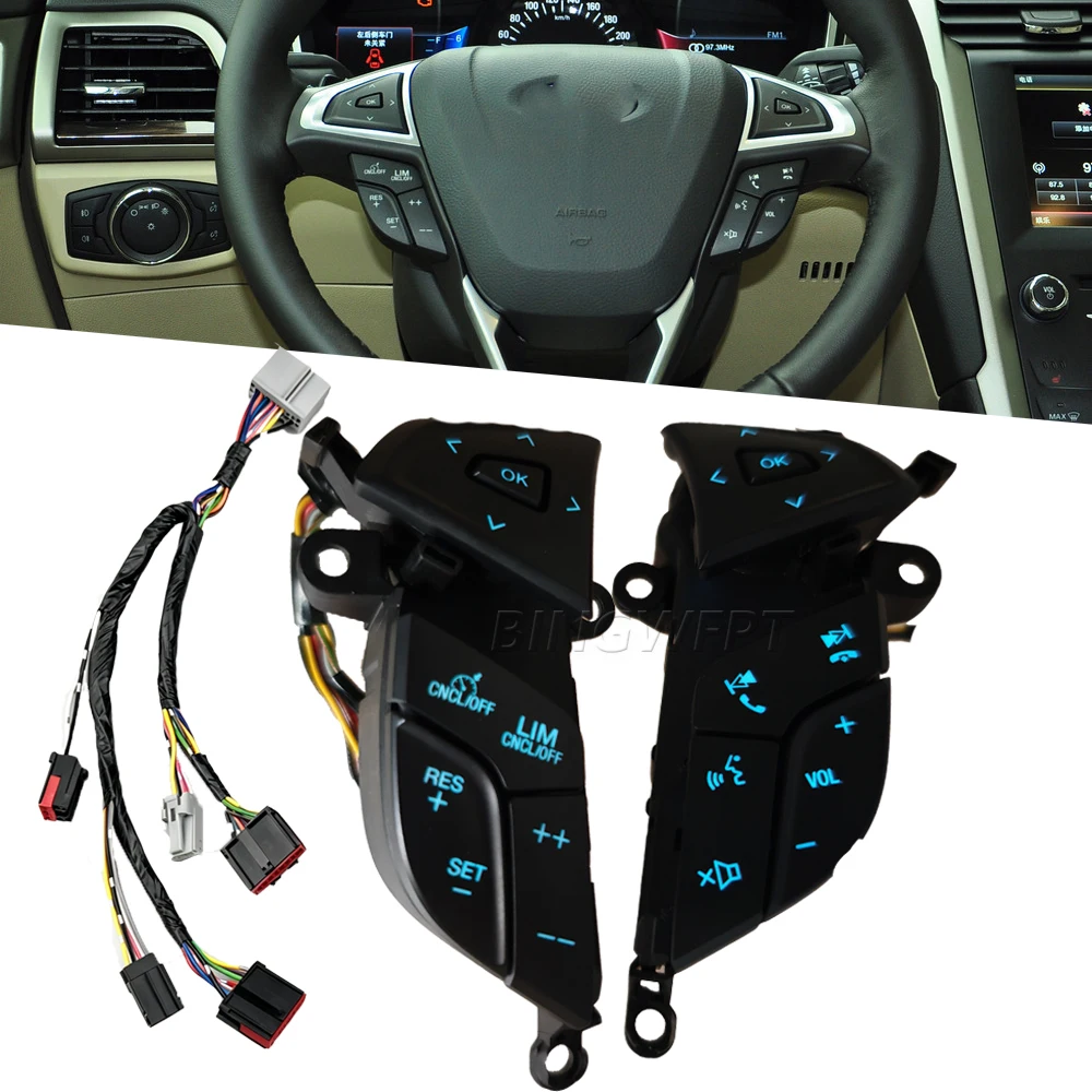 For Ford Mondeo 2013-2018 Multifunction Blue LED Light Steering Wheel Cruise Control Button Cable Accessories DG9T-9E740-DCW