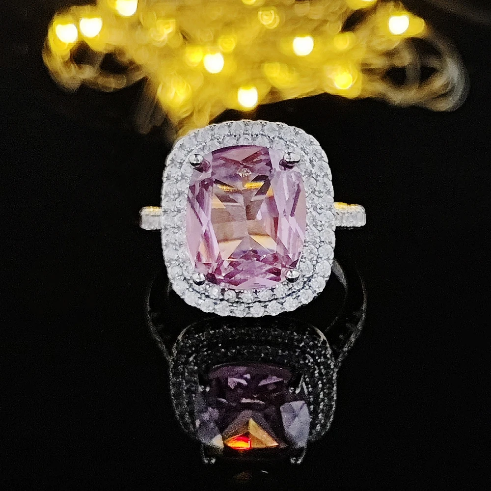 Personalità Big Pink Cubic Zirconia fedi nuziali per le donne romantico matrimonio cerimonia anelli per feste gioielli di moda R7298