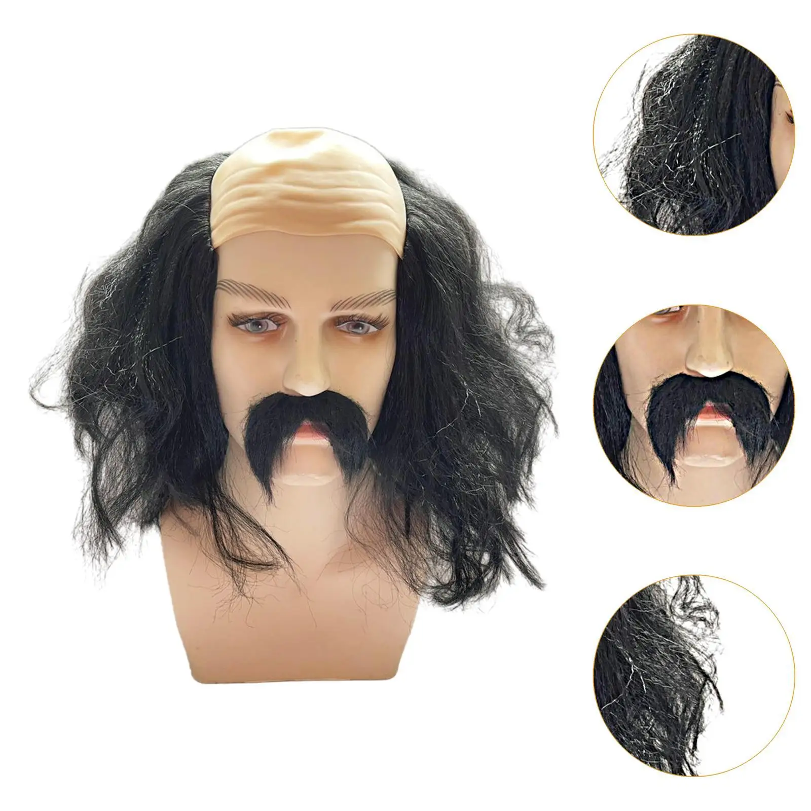 Bald Cap Wig and Beard Long Synthetic for Theme Party Role Playing Comic Con
