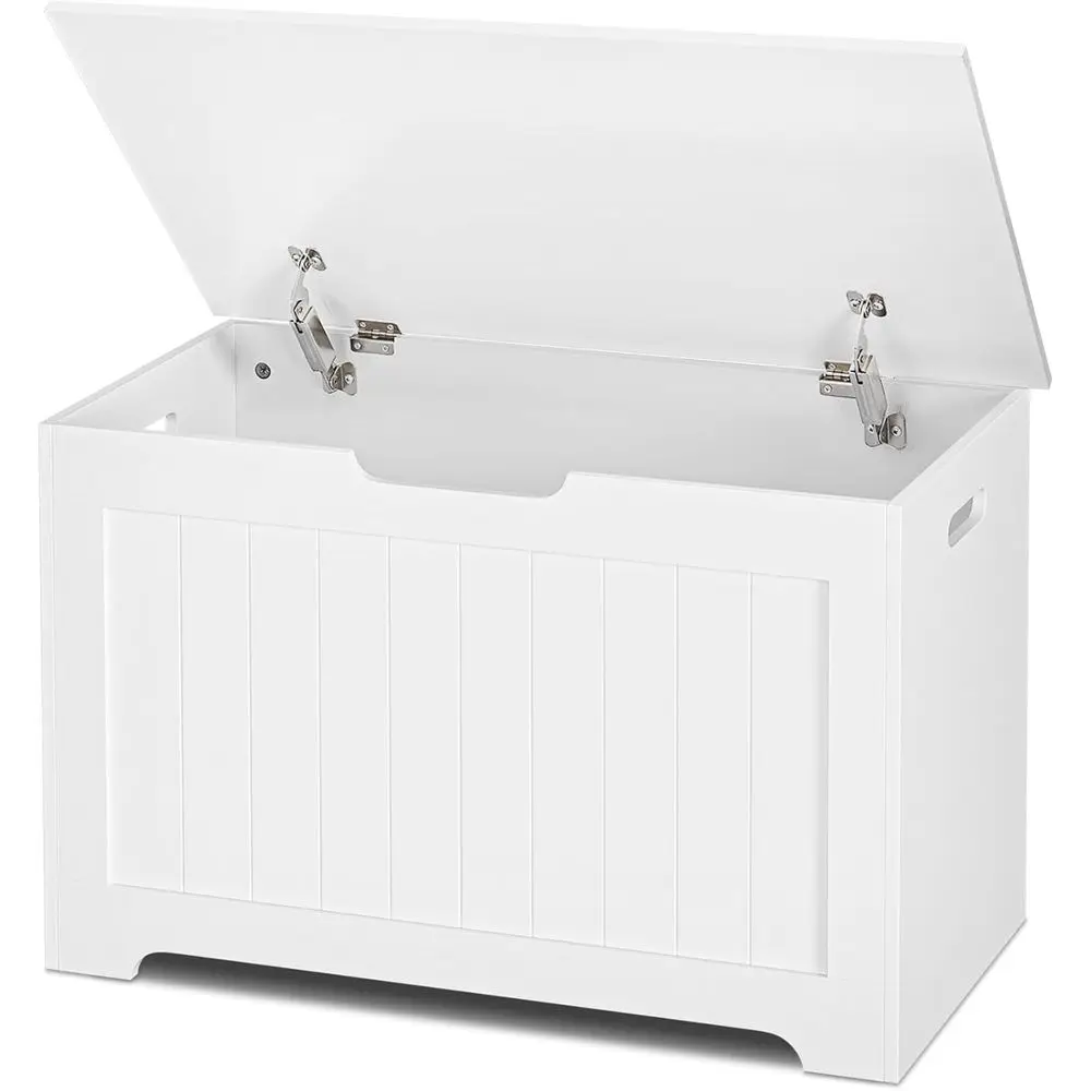 

30-Inch White Wooden Entryway Storage Chest with 2 Safety Hinges