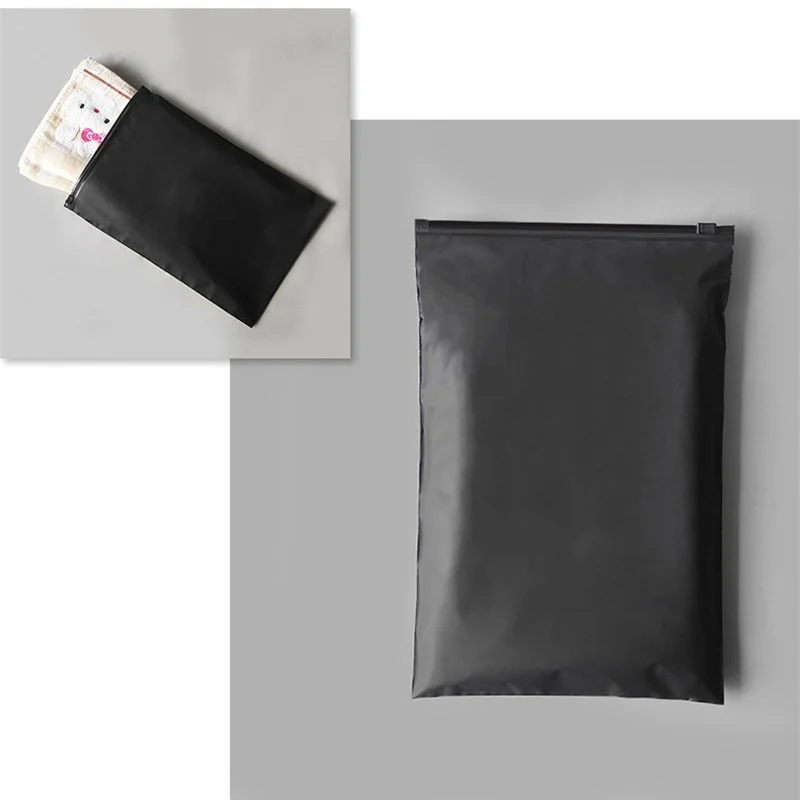 StoBag 50pcs Wholesale Black Matte Frosted Clothes Packaging Zipper Bags Storage Ziplock Color Plastic Shipping Sealed Pouches