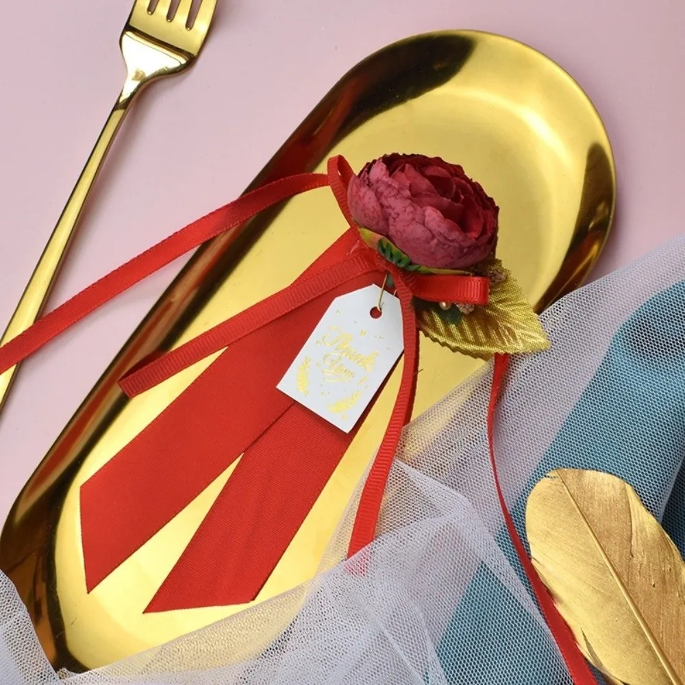 6pcs Realistic Gift Box Decor Silk Ribbon Elegant Wedding Car Flowers Rustic Style Door Handle Flowers Guest Presentation view 4