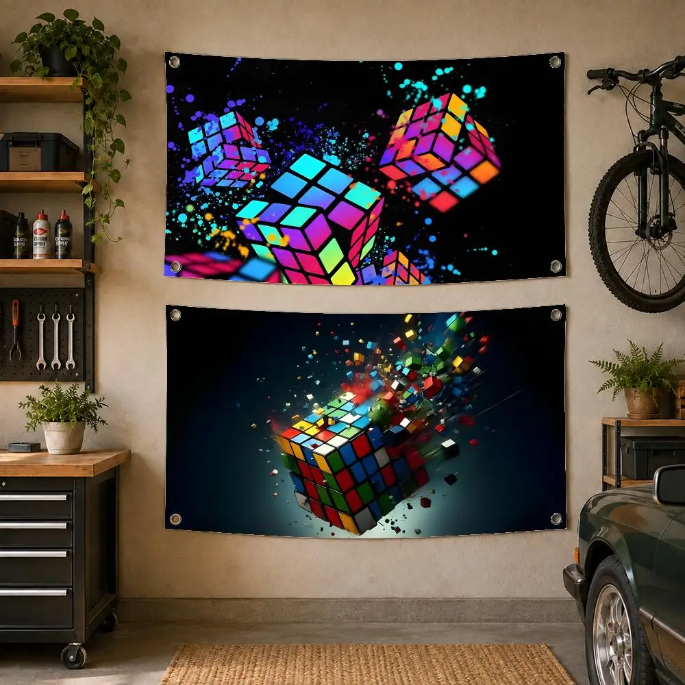 R-Rubiks Cubes Flags Decoration Art Picnic Party Home Hanging Camping Outdoor Party Banner