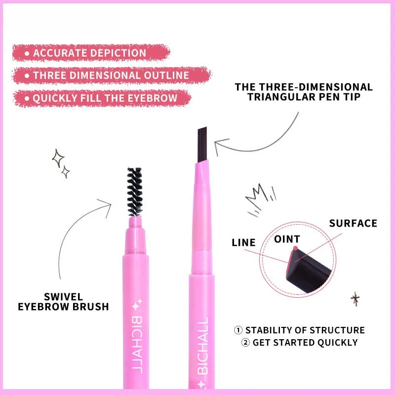 Picture 3: Auto‑Rotating Dual‑End Eyebrow Pencil, Long‑Lasting Waterproof Ultra‑Fine Triangular Tip Brow Pen with Brow Brush