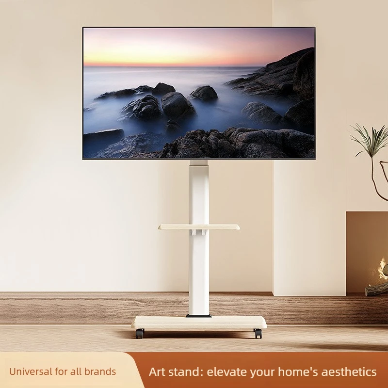 

TV stand Floor-to-ceiling vertical mobile cart White solid wood art stand