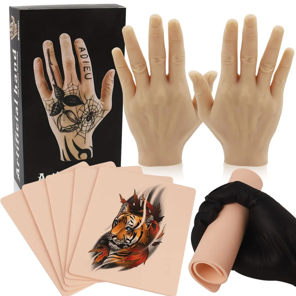 Tattoo Practice Skin Silicone Fake Skin Double-Sided Synthetic Leather 3D Tattoo Fake Hand for Tattoo Beginners Training Skin