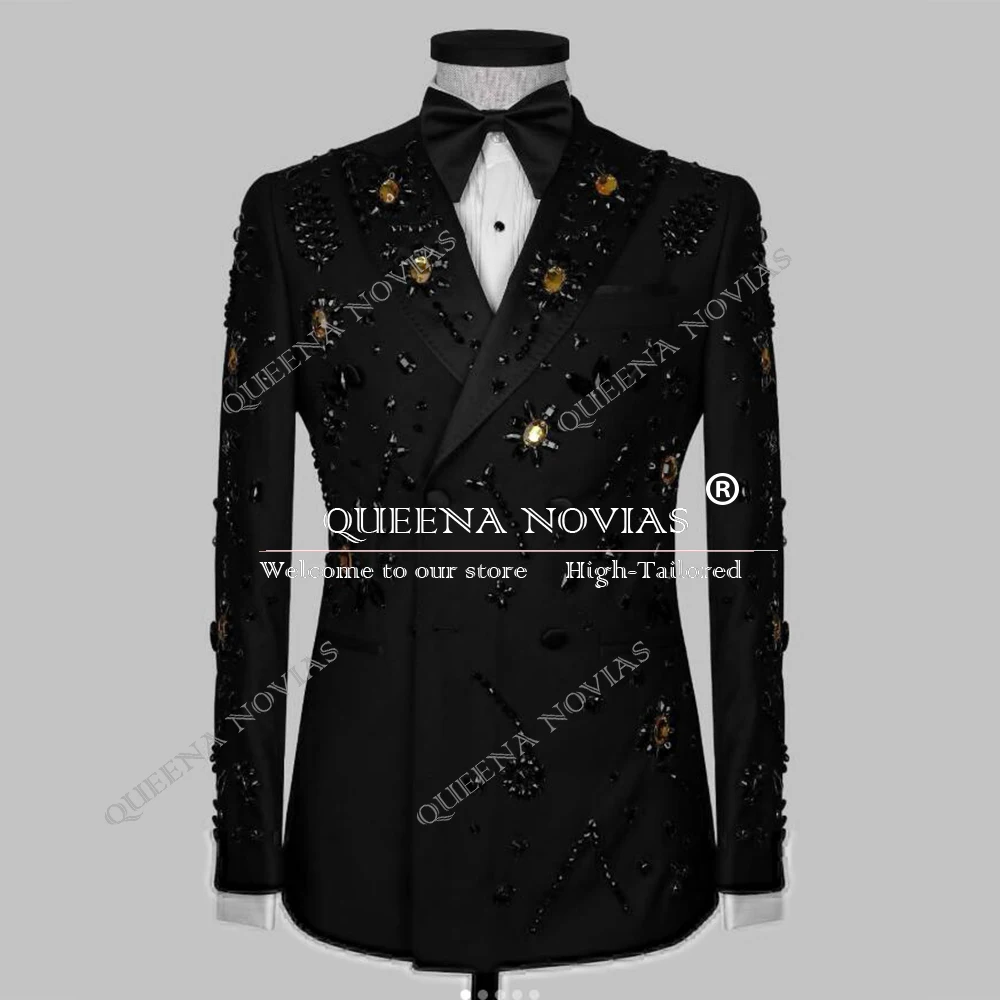 Smoking da sposo da sposa strass perline pietre blazer da ballo abiti personalizzati uomo 2 pezzi uomo abiti da banchetto trajes para hombre